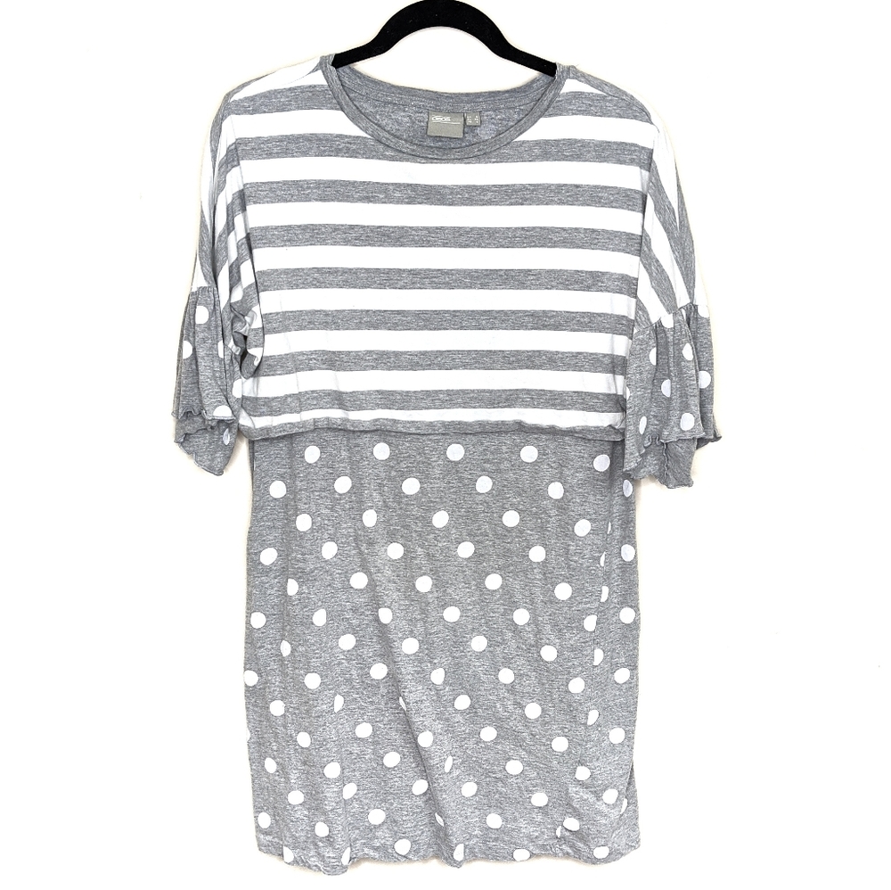 Asos Polka Dot Stripe Ruffle Oversized Dress K11